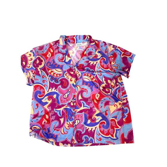 Vintage Vanity Fair Shirt XL Made in USA Multicolor Abstract Blouse 90s Retro - Picture 1 of 3